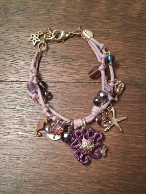 Purple Nautical Charm Bracelet with Gold Accents Kirks Folly